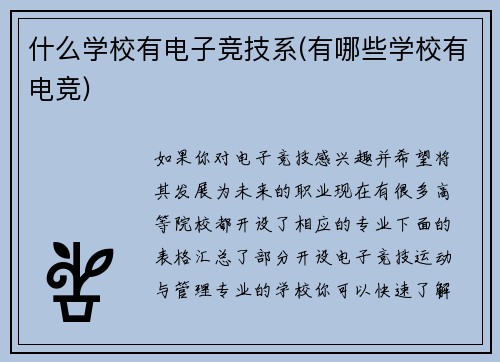 什么学校有电子竞技系(有哪些学校有电竞)